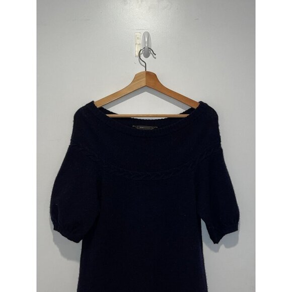 BCBG MaxAzria Navy laine Puff Sleeves Crew Neck Pullover Women's Sweater Dress S - Picture 2 of 10